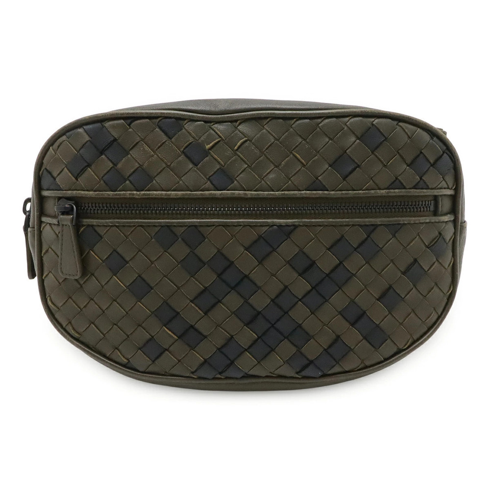 BOTTEGA VENETA Intrecciato Body Bag Waist Pouch Hip Leather Khaki Green